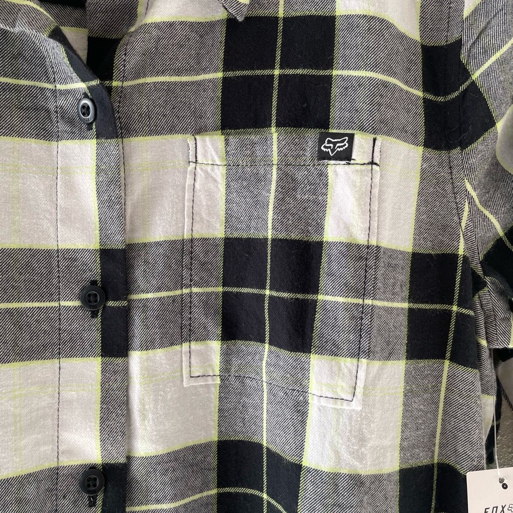 New Fox Racing Women’s Sz Small Pines Flannel Yellow Black Plaid - Picture 4 of 6